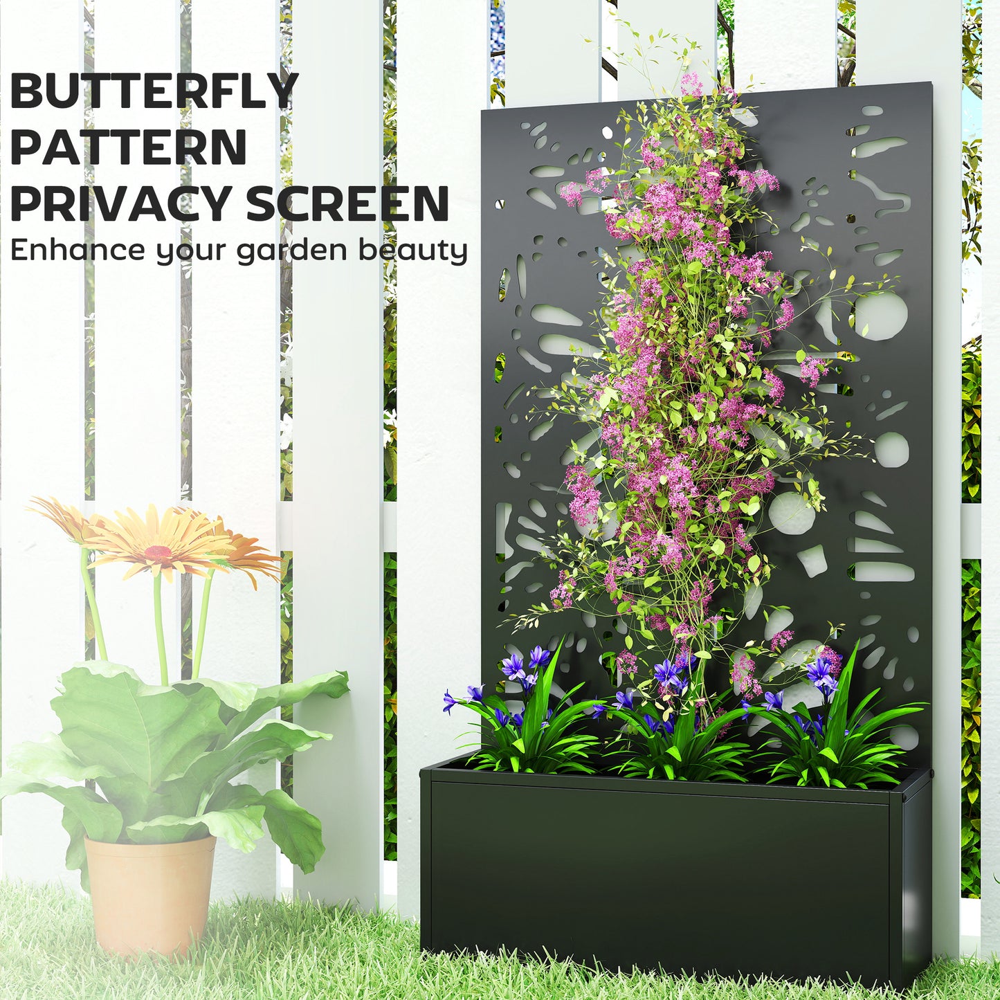 Metal Garden Bed with Trellis for Climbing Plants - Freestanding or Wall Mountable, Black 990x700mm