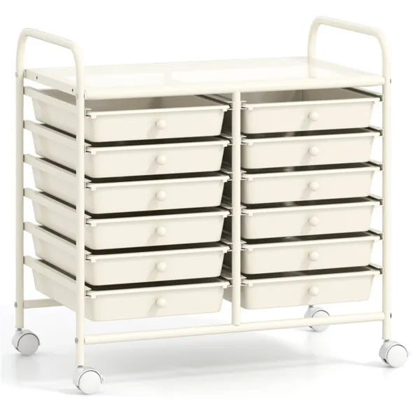 12-Drawer Rolling Storage Cart - 2-Row 10-Storey, Multicolor Drawers,