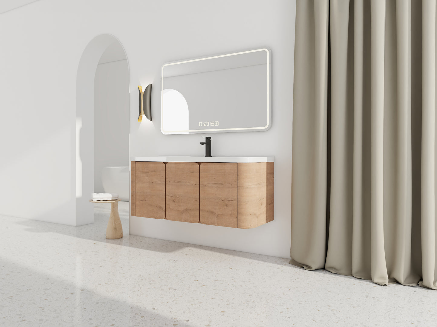 48'' Wall-Mounted Bathroom Vanity With White Resin Sink &