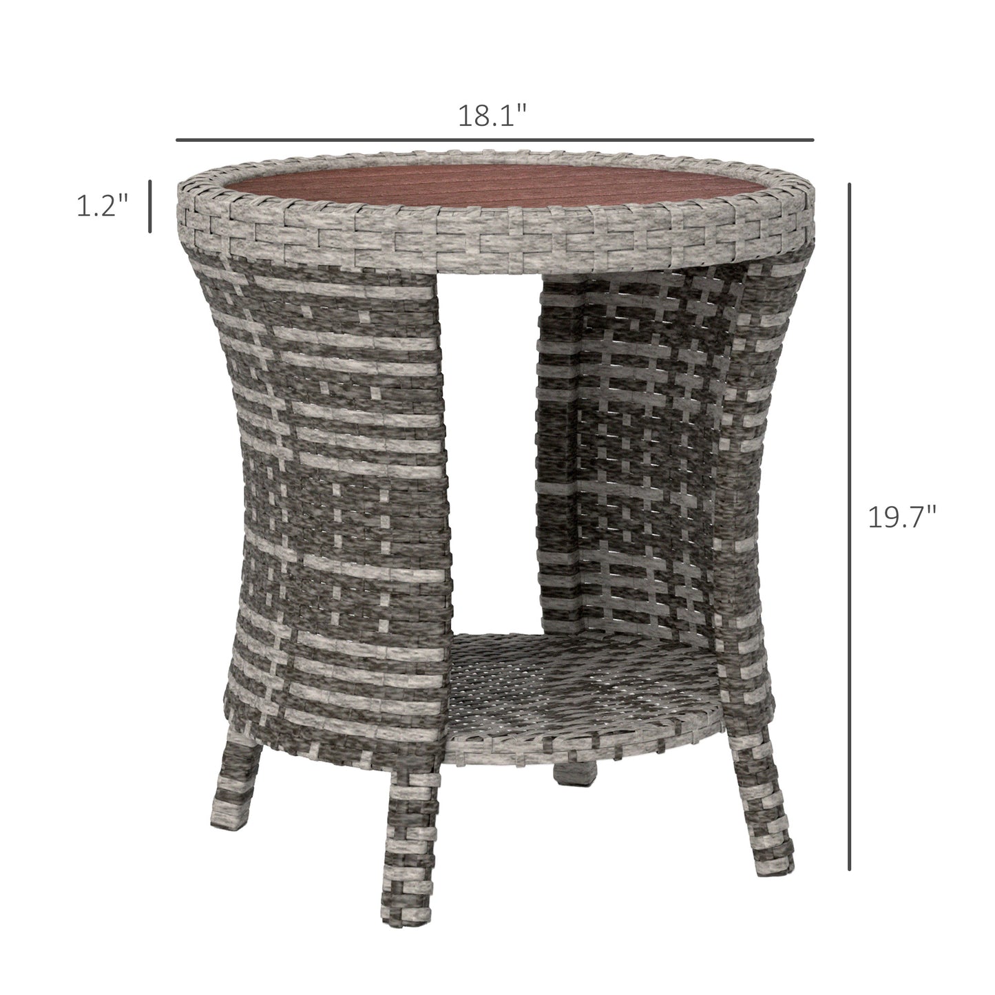 18" Outdoor Coffee Table - Wicker Patio Side Table with 2-Tier Storage, Mixed Gray