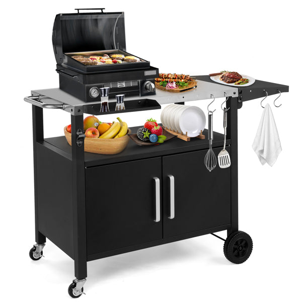 Outdoor Grill Cart with Storage and Wheels - Movable Kitchen Island for BBQ and Patio Dining
