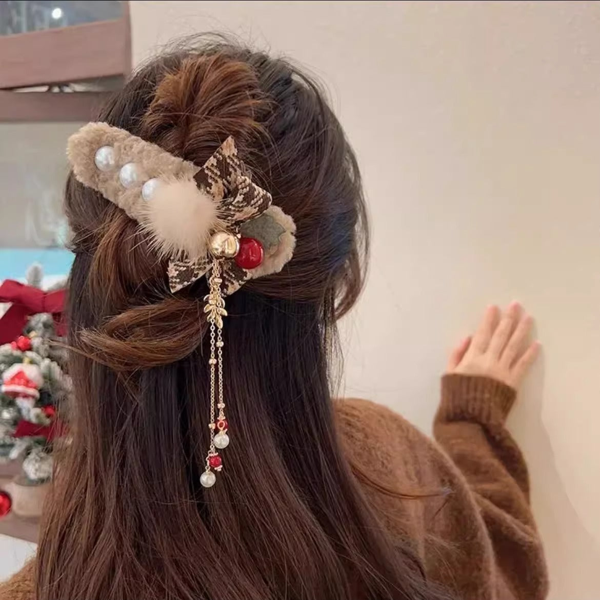 Plush Bow Hair Barrettes for Women