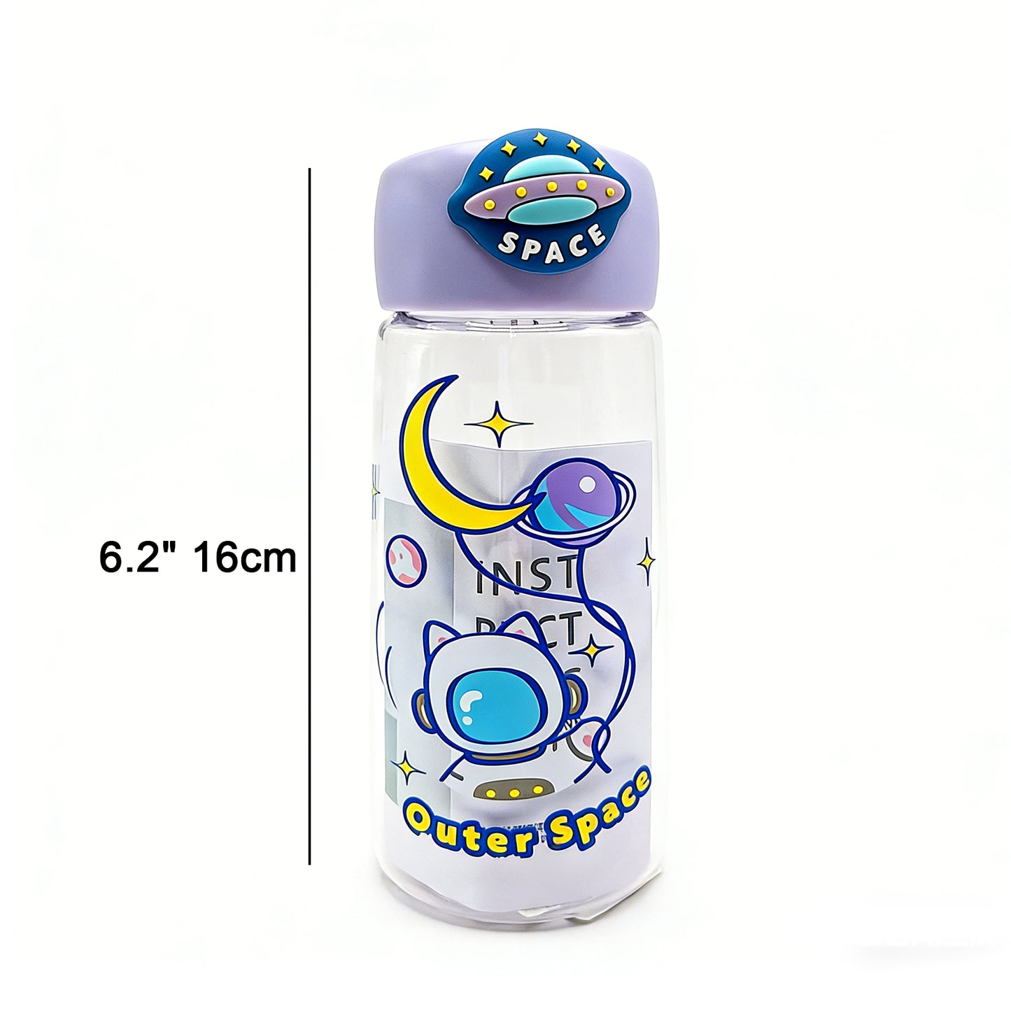 Astronaut Cat Plastic Water Bottle - 400ml Purple