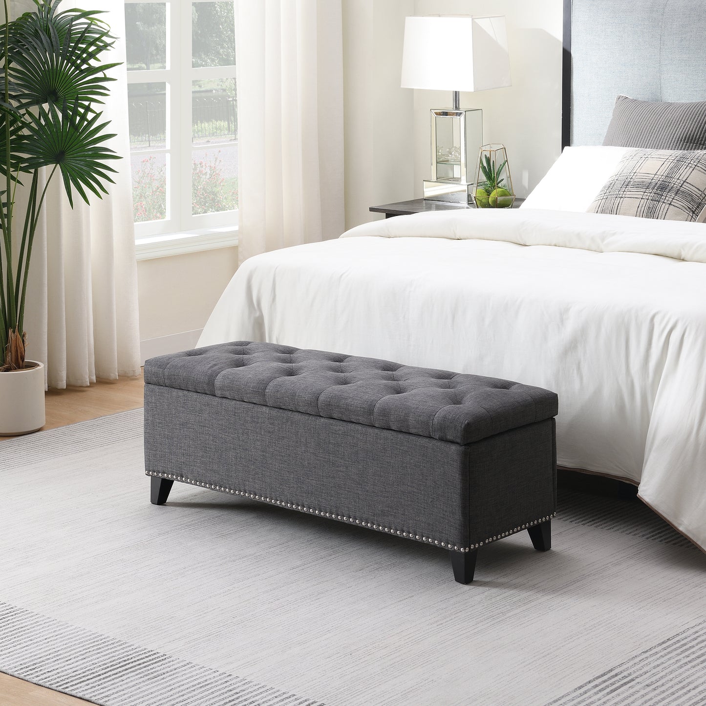 47.5 Storage Ottoman, Bench With Safety Close Hinge, Linen