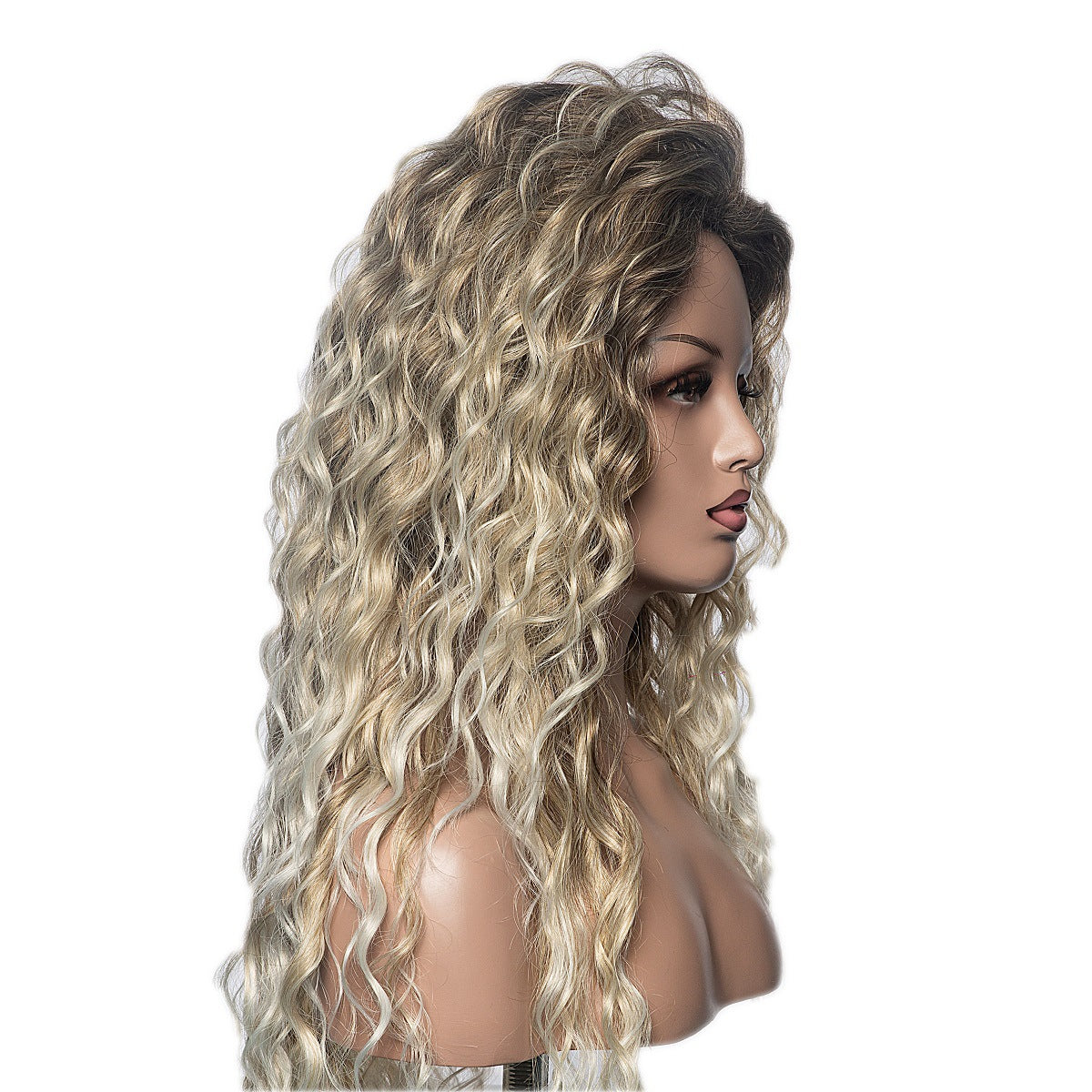 Long Curly Synthetic Wig with Oblique Bangs for Ladies - Fashion Hair Headgear