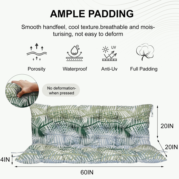 60-Inch Waterproof Porch Swing Cushion - 4-Inch Thick with Ties