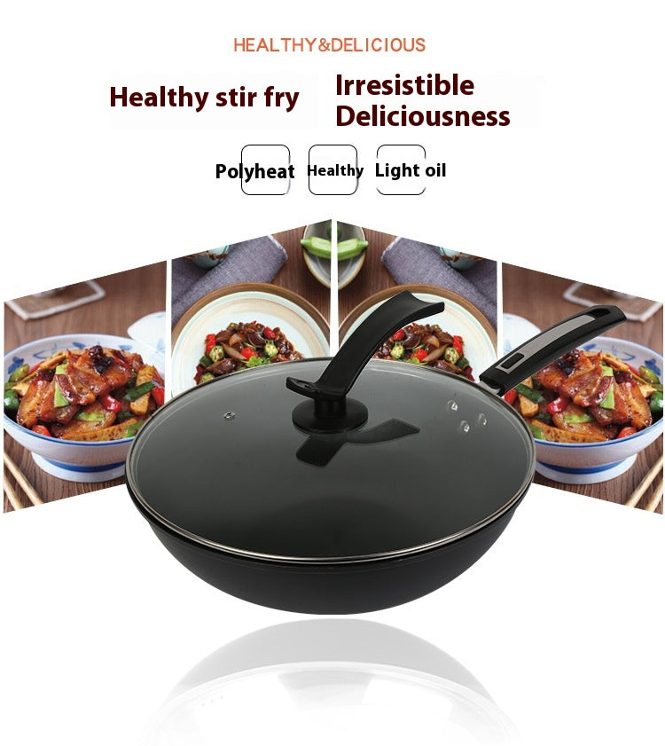 Non-Stick Iron Wok with Double Bottom - 30cm, 32cm, 34cm Sizes