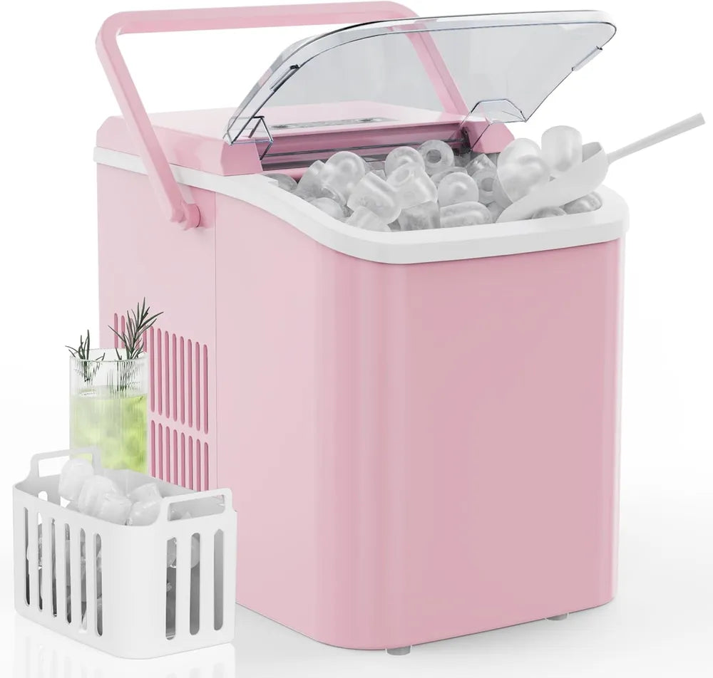 Portable Countertop Ice Maker with Handle, 26lbs/24H Self-Cleaning Compact Ice Machine for Home and Travel