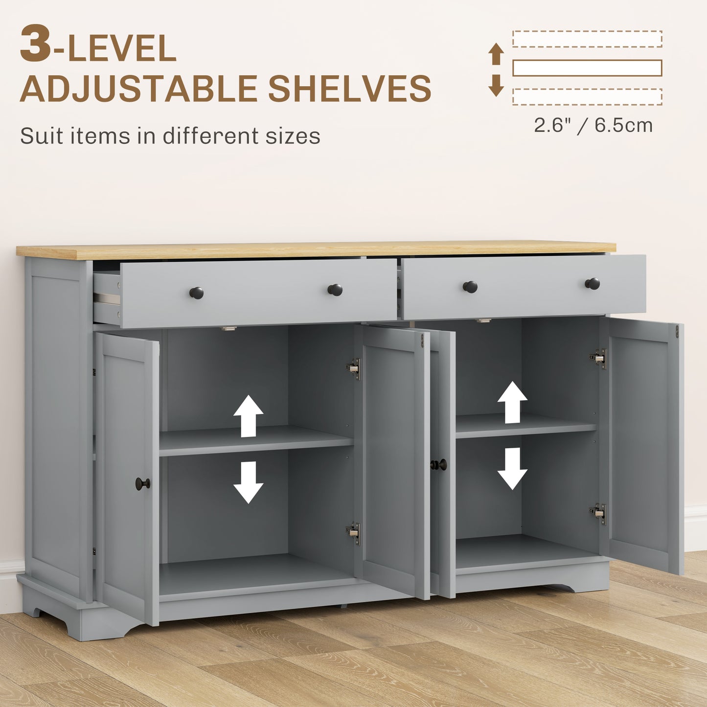 Modern Sideboard Buffet Cabinet with Storage Drawers - Gray