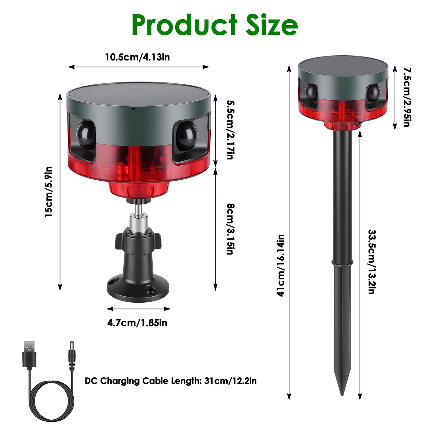 Outdoor Solar Motion Sensor Alarm 129dB with 13 Sounds & Custom Recording, Animal Deterrent, Waterproof Garden Security Light