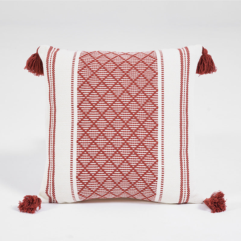 Geometric Woven Jacquard Tassel Cushion Cover - 45x45cm Home Decor