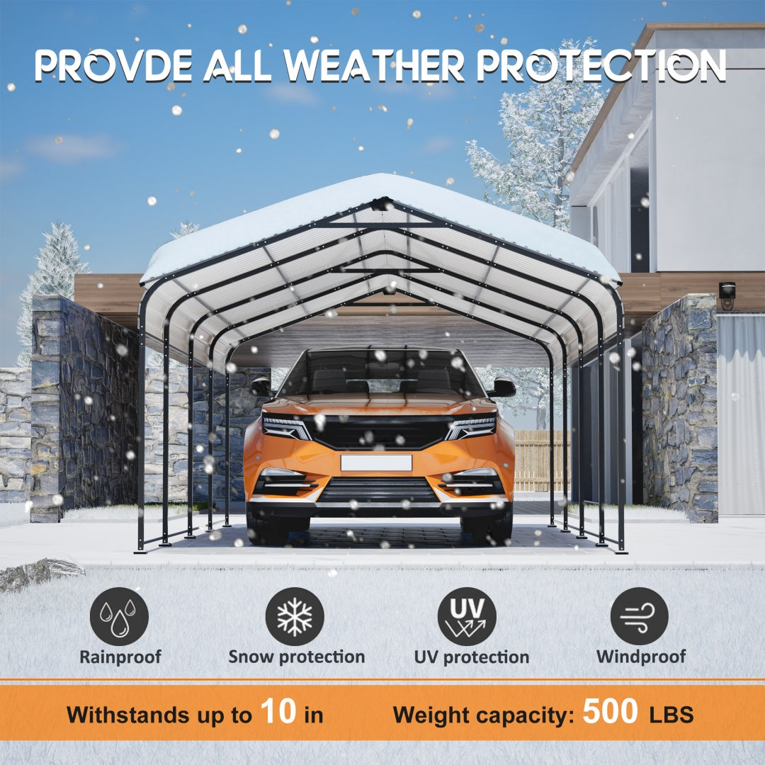 Heavy Duty Galvanized Steel Carport Canopy with Waterproof Roof - Large Capacity Shelter