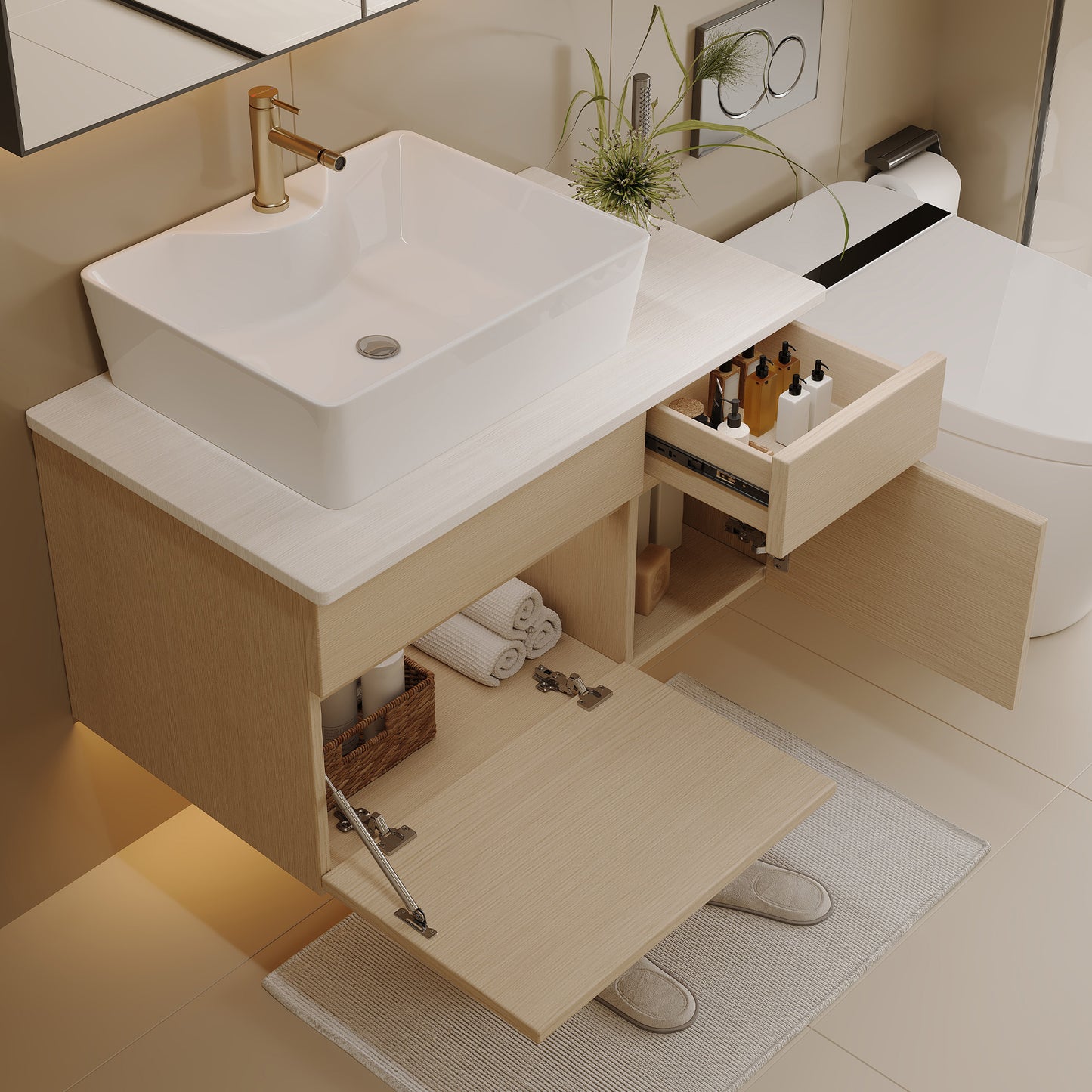 31.5-Inch Floating Bathroom Vanity with Ceramic Sink - White