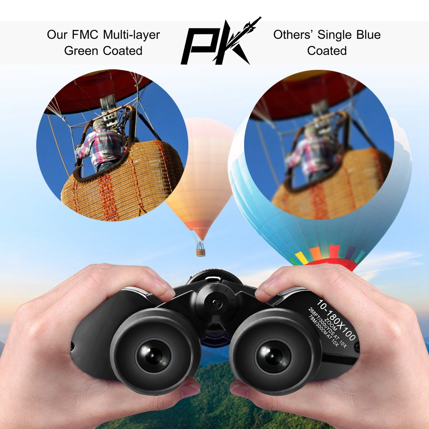 Portable Zoom Binoculars with Low Light Night Vision - Black