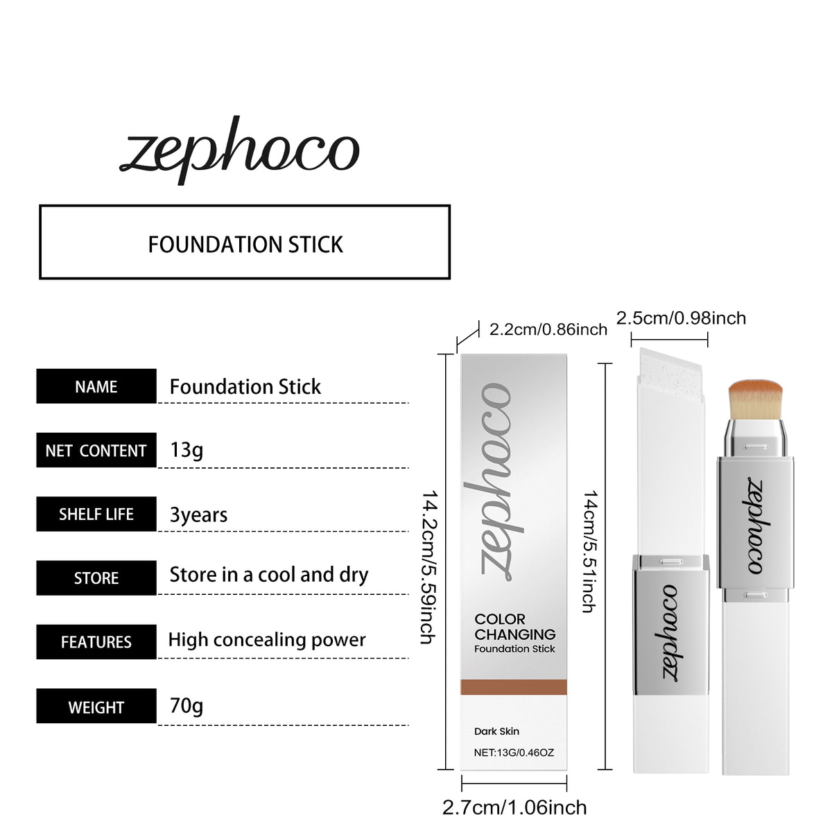 Two In One Color Changing Foundation Make-up Stick -dark Skin-13g 1