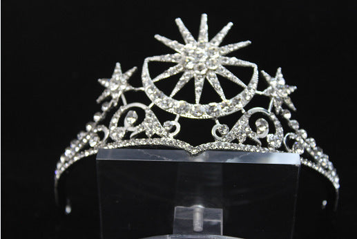 Star & Moon Diamond Crown Tiara - Silver
