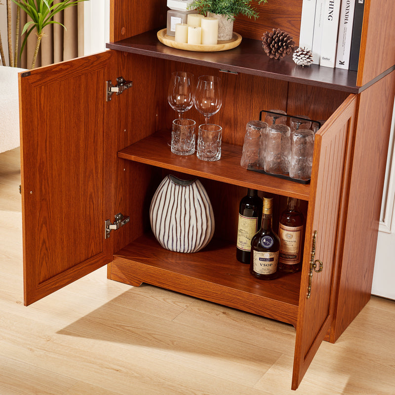 Tall Storage Cabinet - 5-Tier Cube Display with Adjustable Shelves - Dark Oak