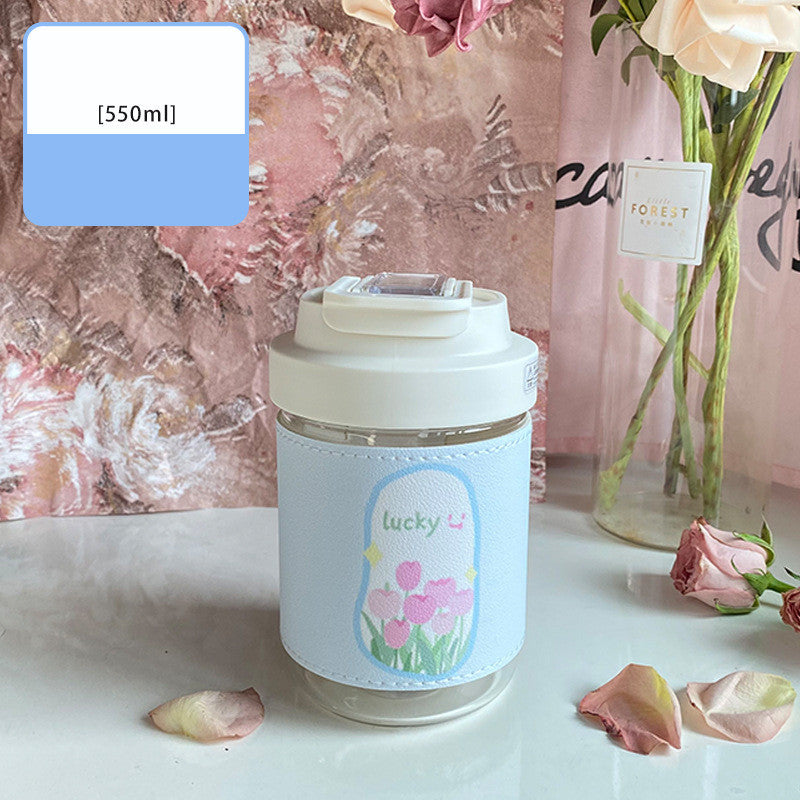 Creative Cute Portable Double Drink Glass - 420ml, Colorful Flower Designs