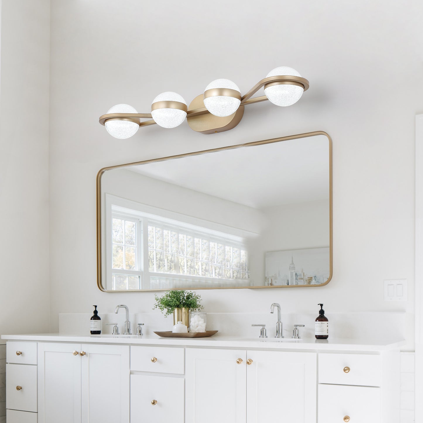28-Inch Golden LED Bathroom Vanity Light - 4-Light Fixture