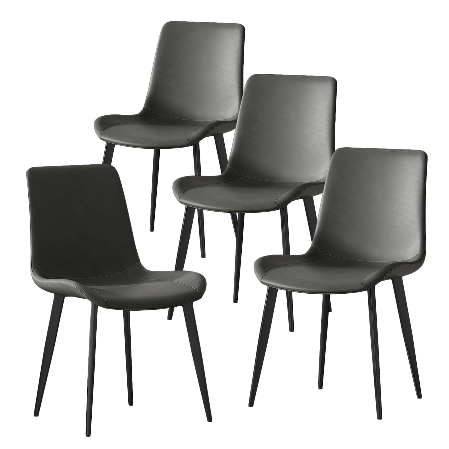 Modern Grey Dining Chairs Set of 4 - Upholstered Faux Leather