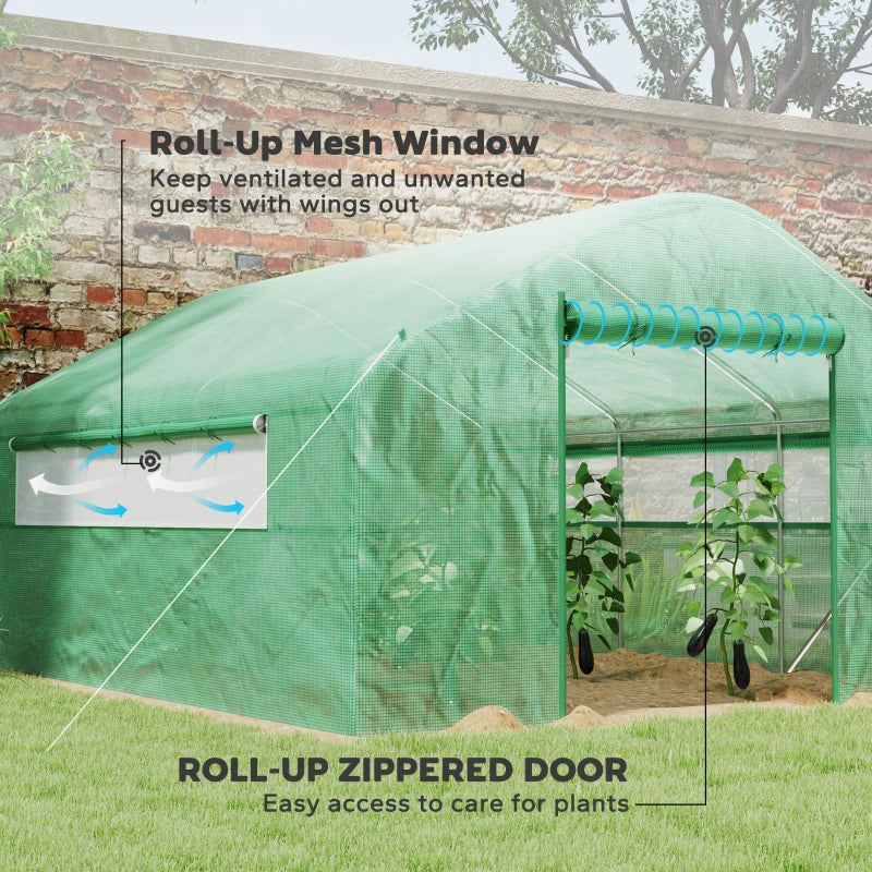Green Tunnel Greenhouse Hoop House with Galvanized Steel Frame & Large Windows