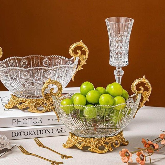 Glass Three-Legged Fruit Plate with Handles - Modern Minimalist Home Decor