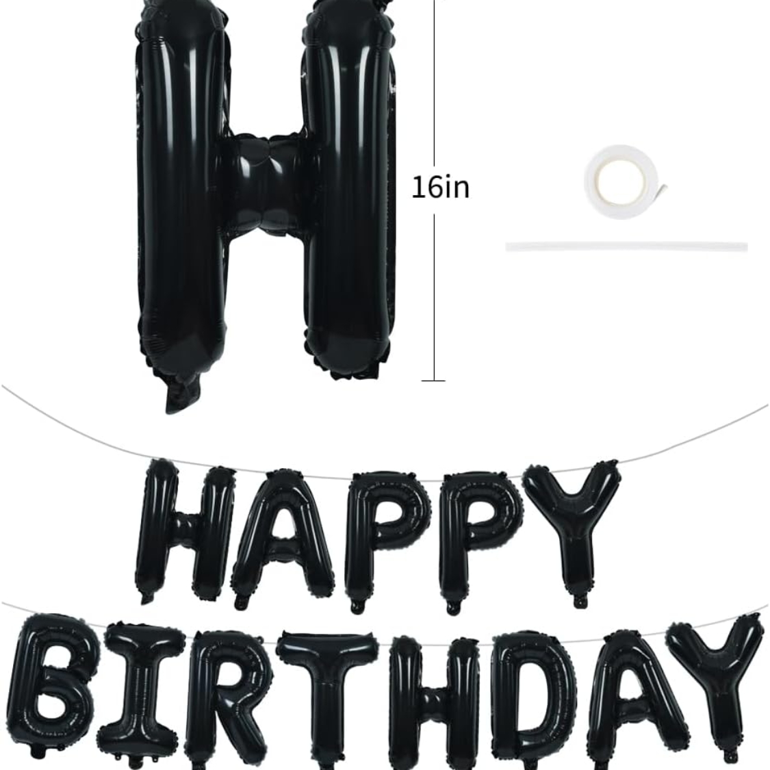 Black Happy Birthday Balloon Banner - 16 Inch Mylar Foil Letters