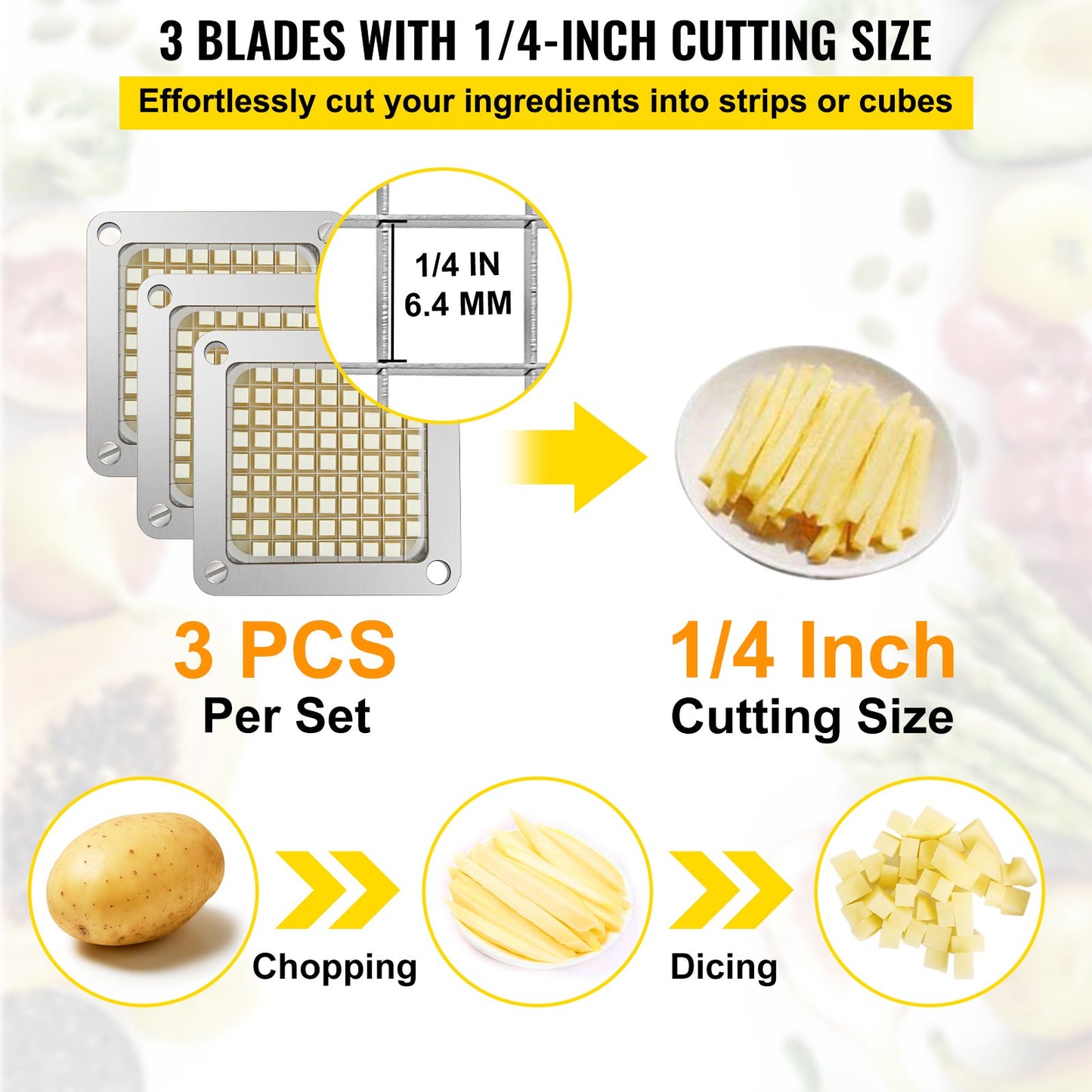 Kitchen Chopper Blade Set - 1/4 Inch Stainless Steel Replacement for Vegetables & Fruits