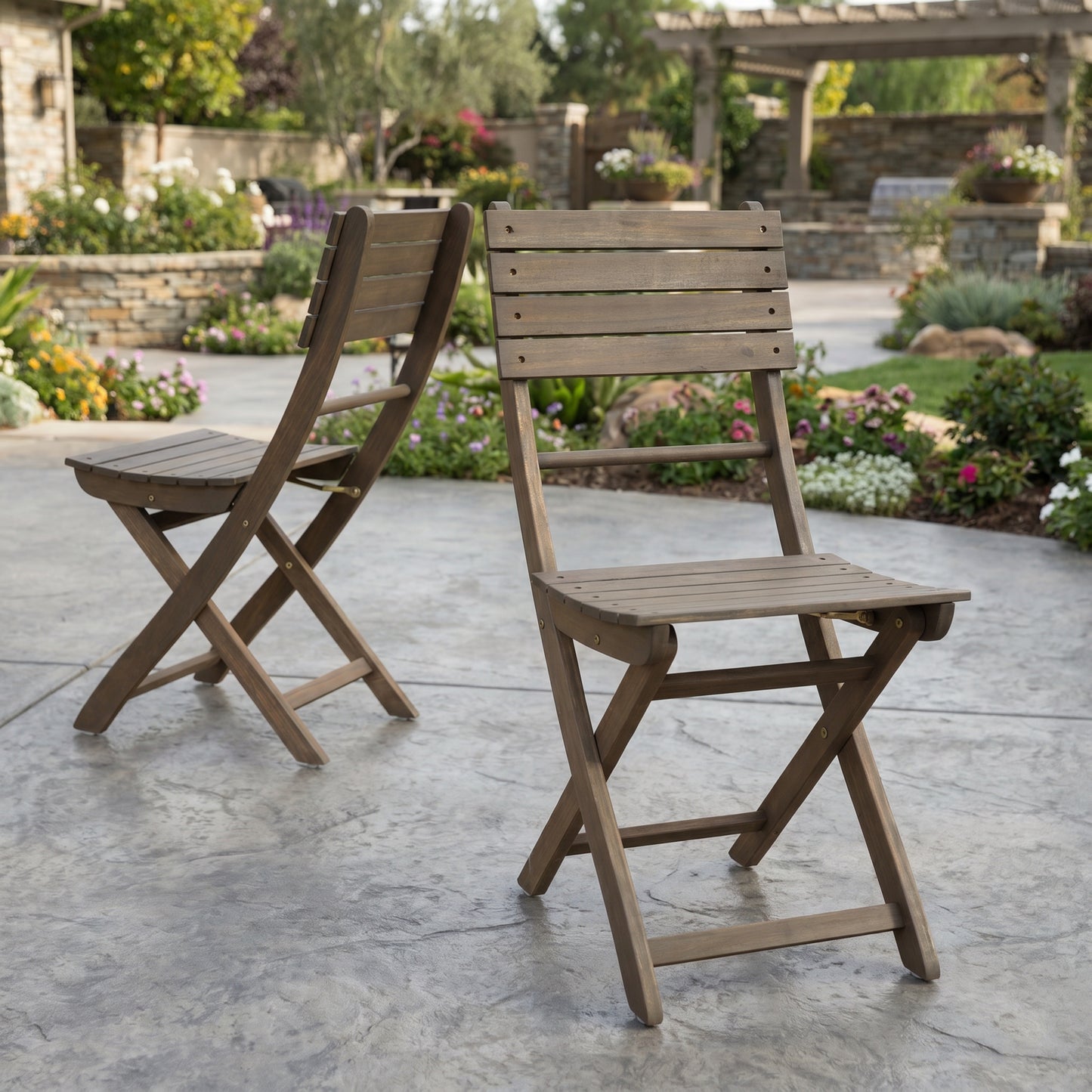 Outdoor Folding Dining Chairs Set of 2 - Grey Acacia Wood