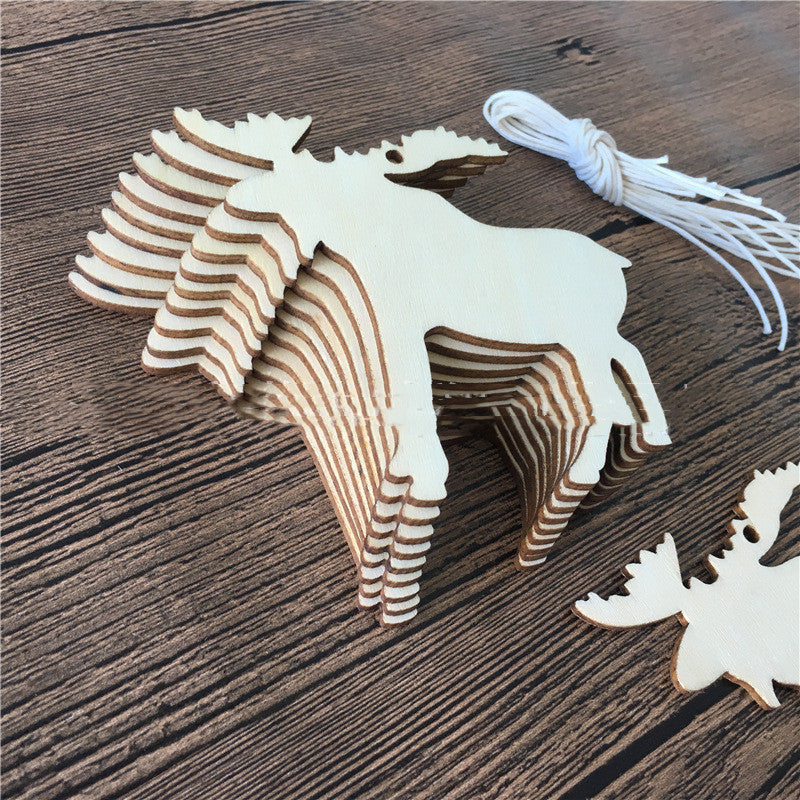 Wooden Christmas Hanging Decorations Set - Hand-Carved Festive Ornaments