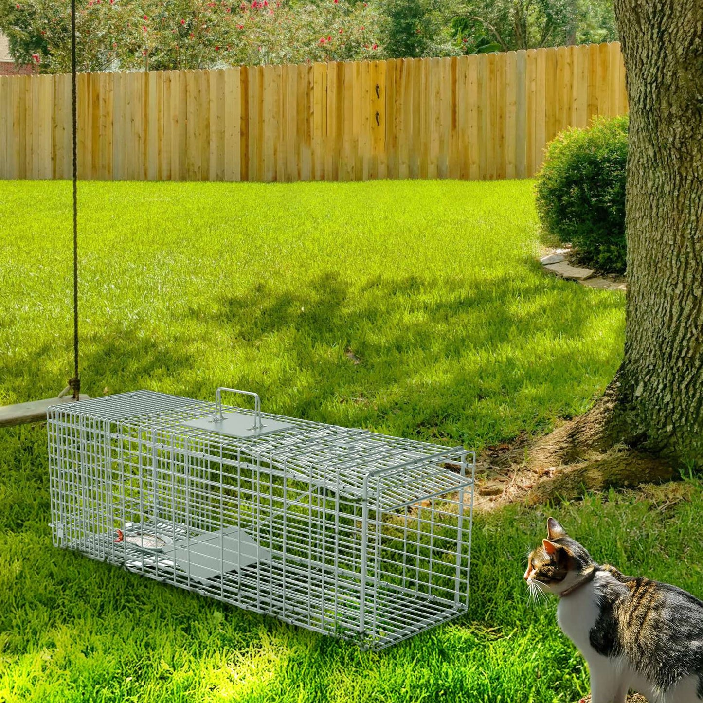 Humane Cat Trap Cage for Raccoons, Beavers & Groundhogs - Collapsible