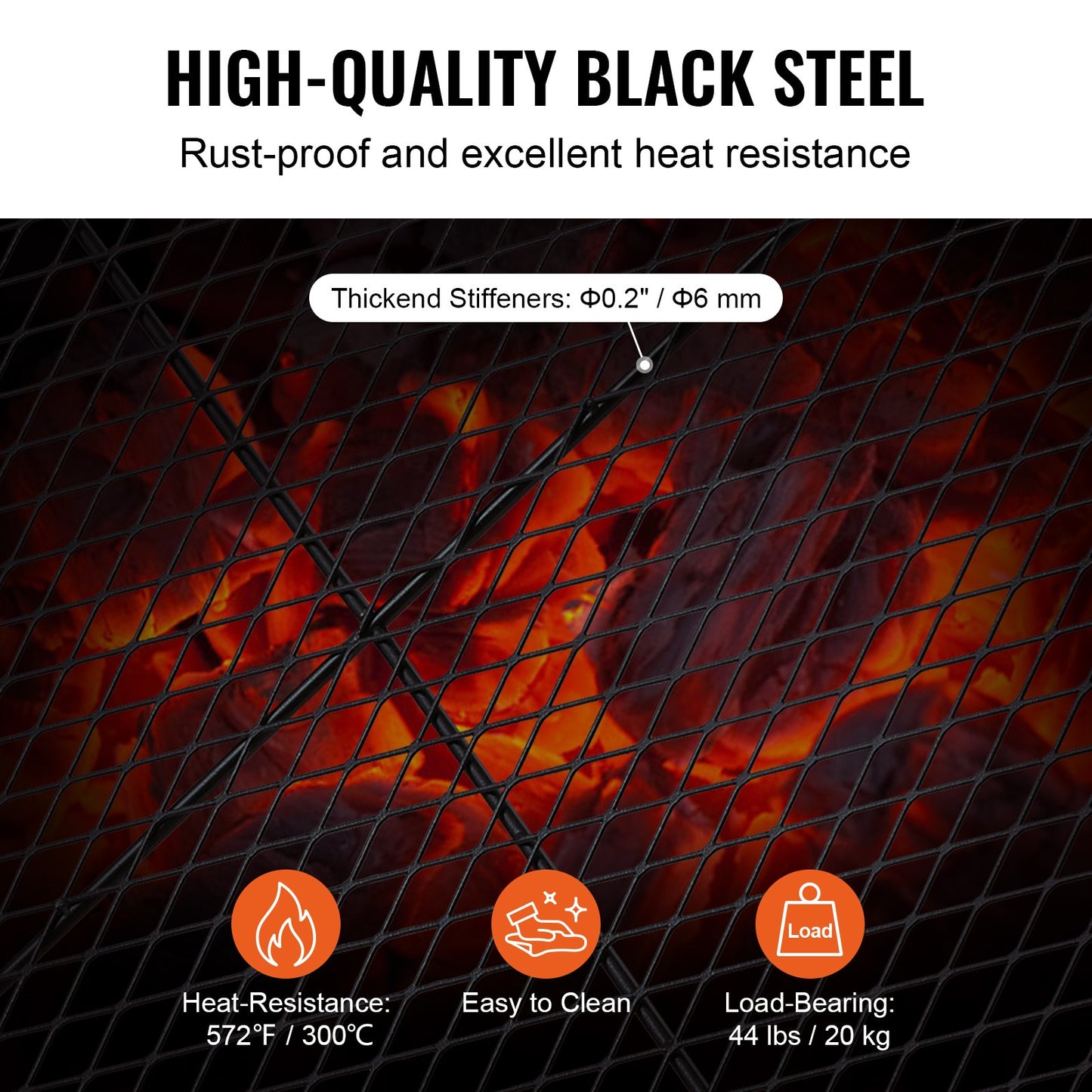30 Inch Heavy Duty Steel Fire Pit Grill Grate - Portable Camping BBQ Cooking Grid with Handle & Support