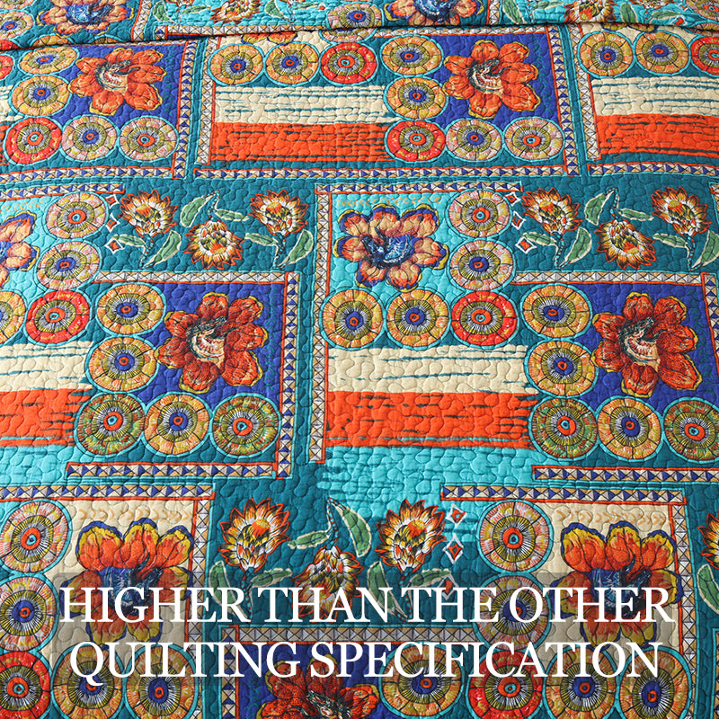 Full Queen & King Reversible Cotton Bedspread Set with Bohemian Patchwork Design