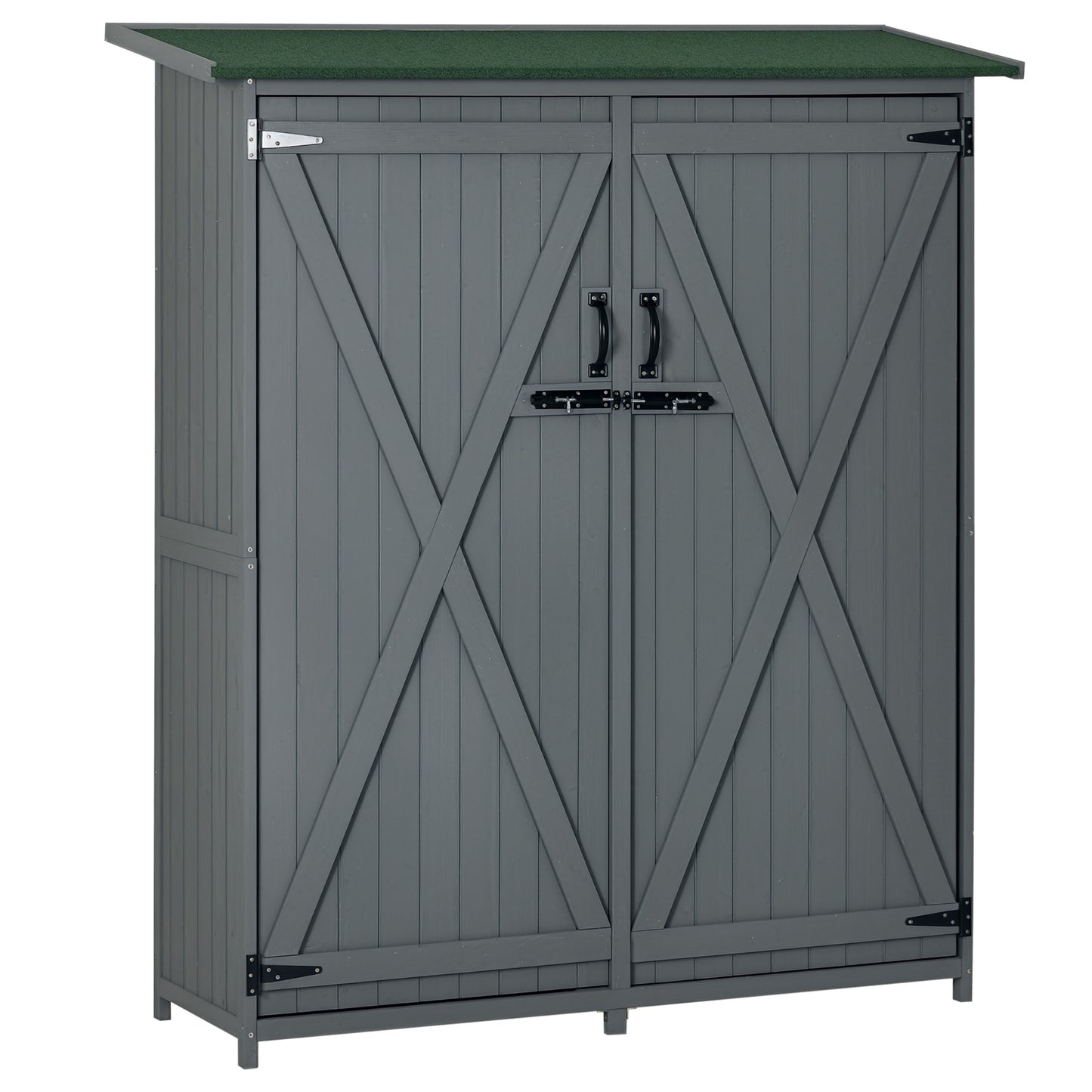 Outdoor Wooden Garden Storage Shed with Lockable Doors and Waterproof Asphalt Roof - Gray
