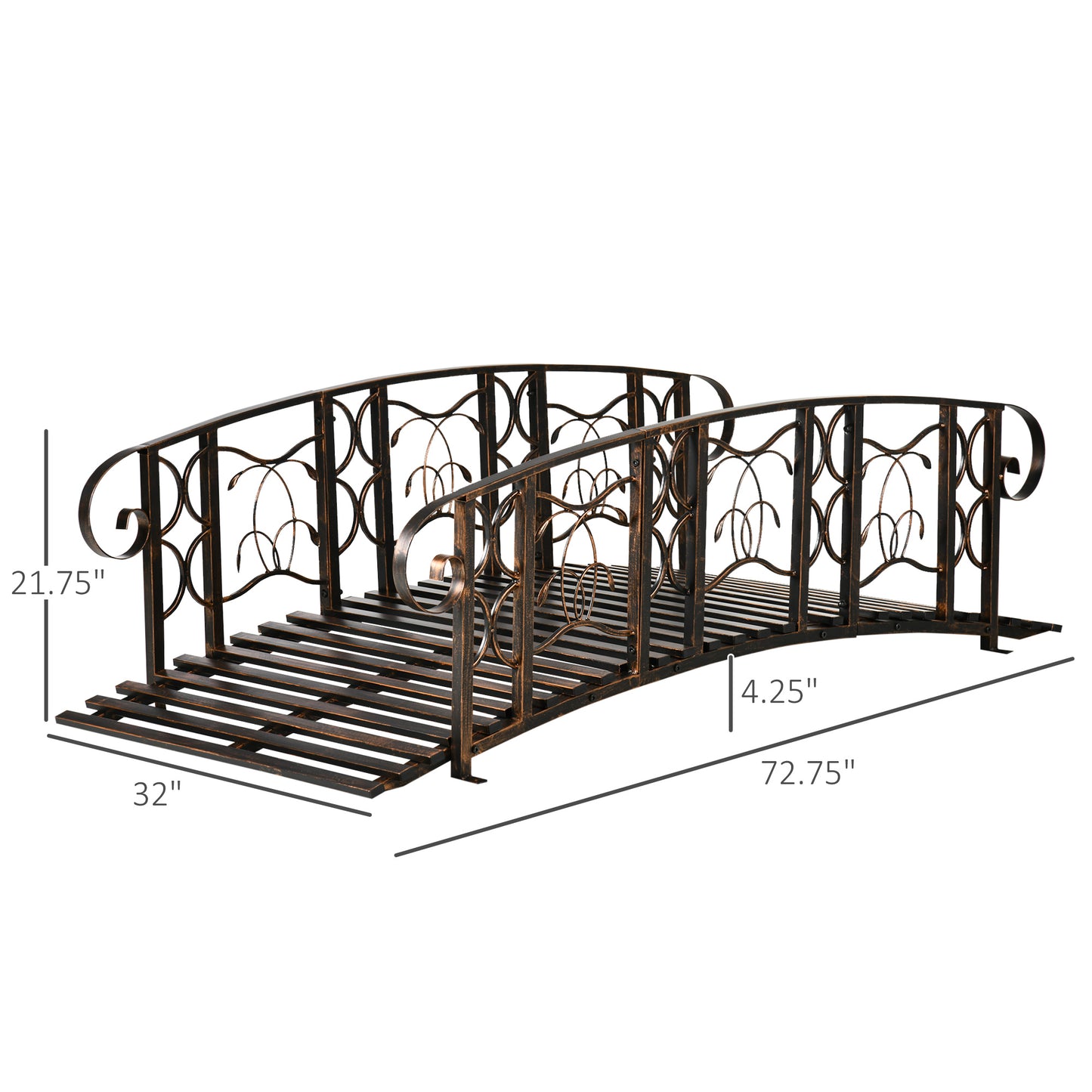 Metal Garden Bridge with Safety Rails & Vine Motifs, 660 lbs Capacity, Easy Assembly