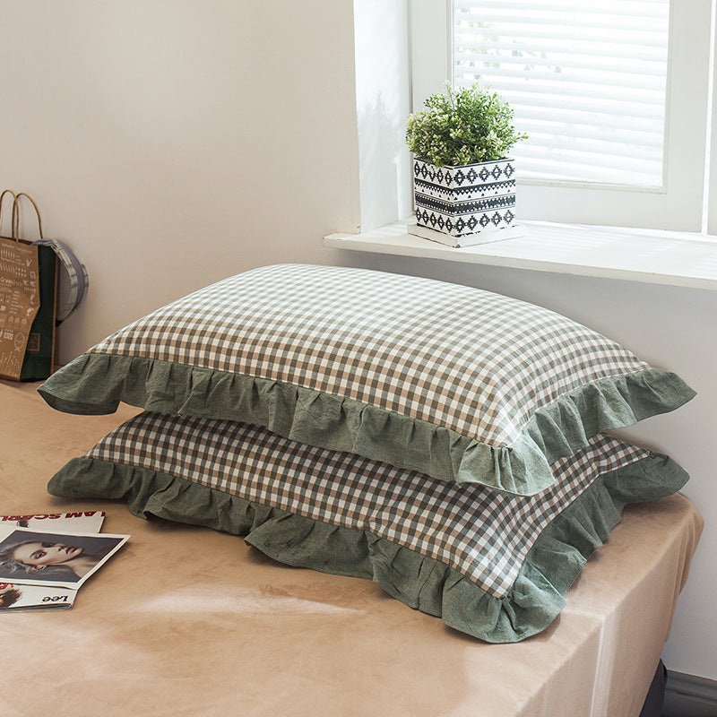 Full Cotton Pillowcase with Flounce - Washed Cotton, Single Size, Multiple Styles