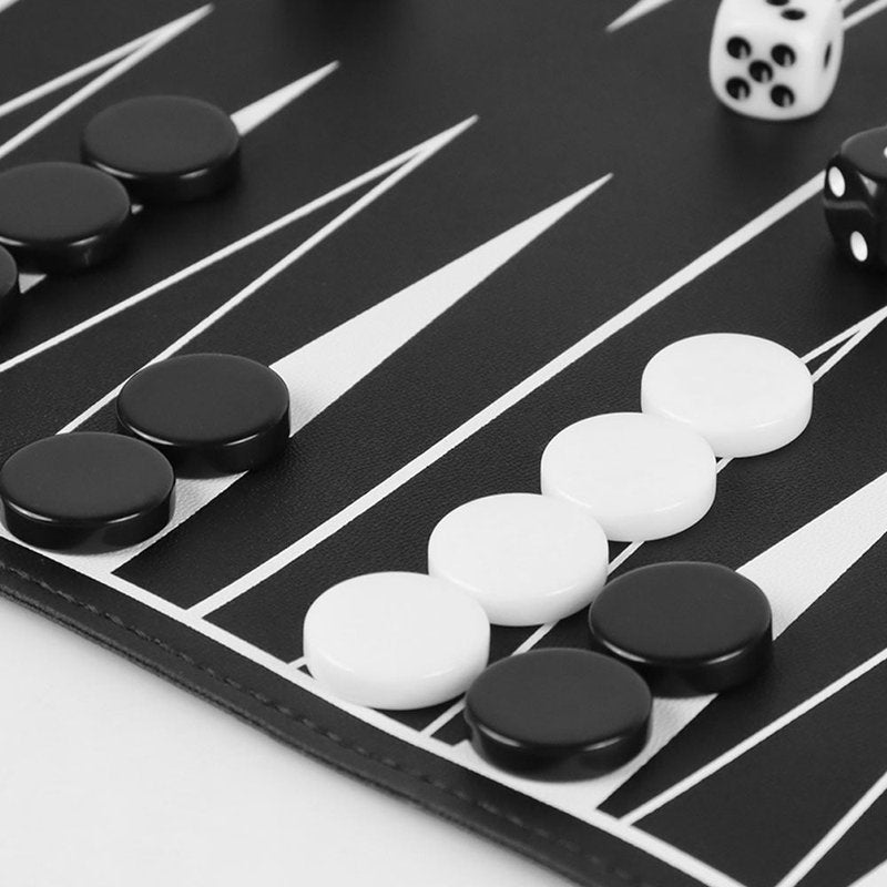 Outdoor Backgammon Chessboard Strategy Game Set with Leather Surface