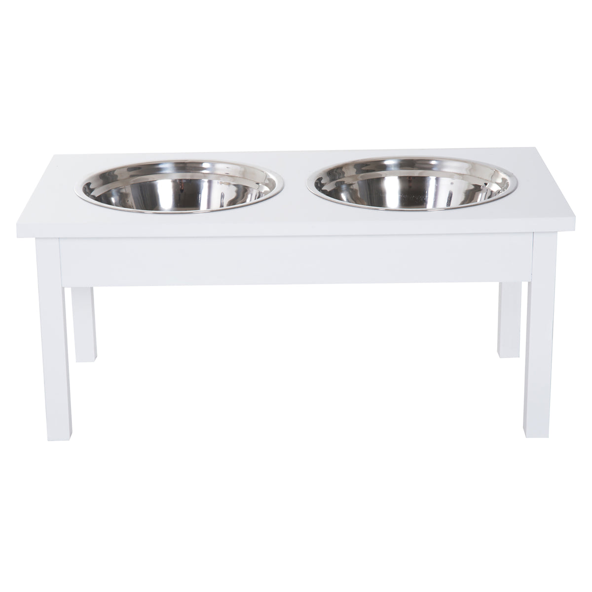 Heavy Duty Wooden Elevated Dog Food Bowls with Stand - White, 23 Inches