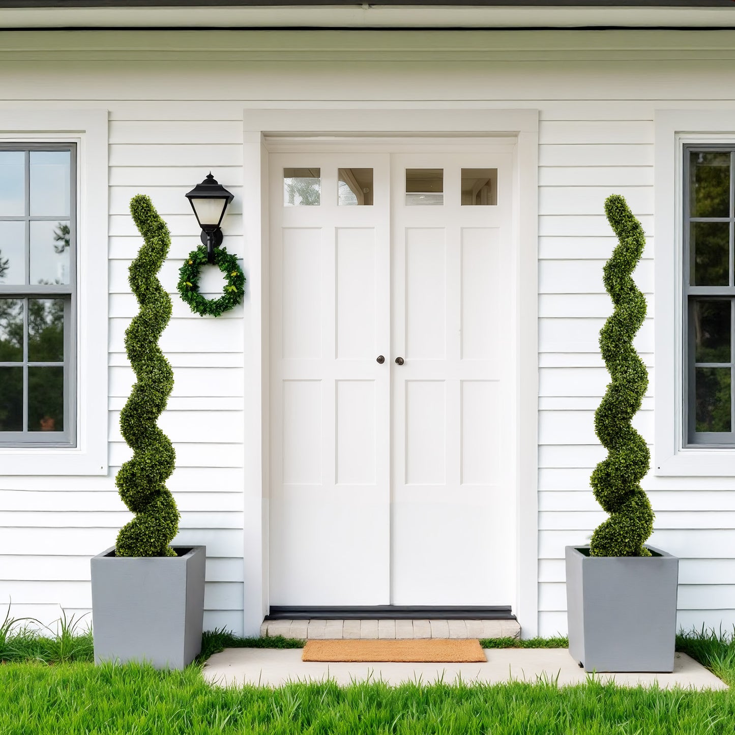 6FT Artificial Spiral Boxwood Topiary Trees - Green, 2pcs Set