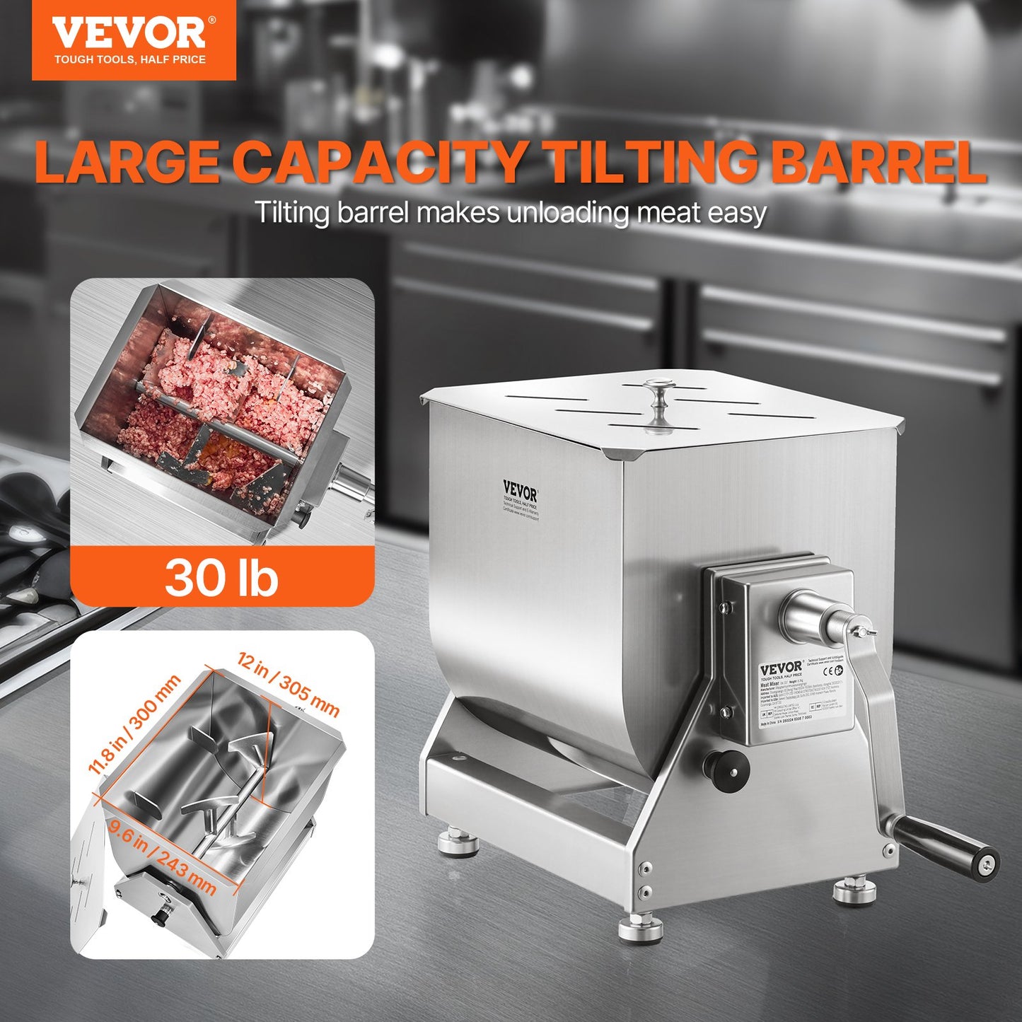 30L Manual Meat Mixer with Tilt Tank for Sausage Production