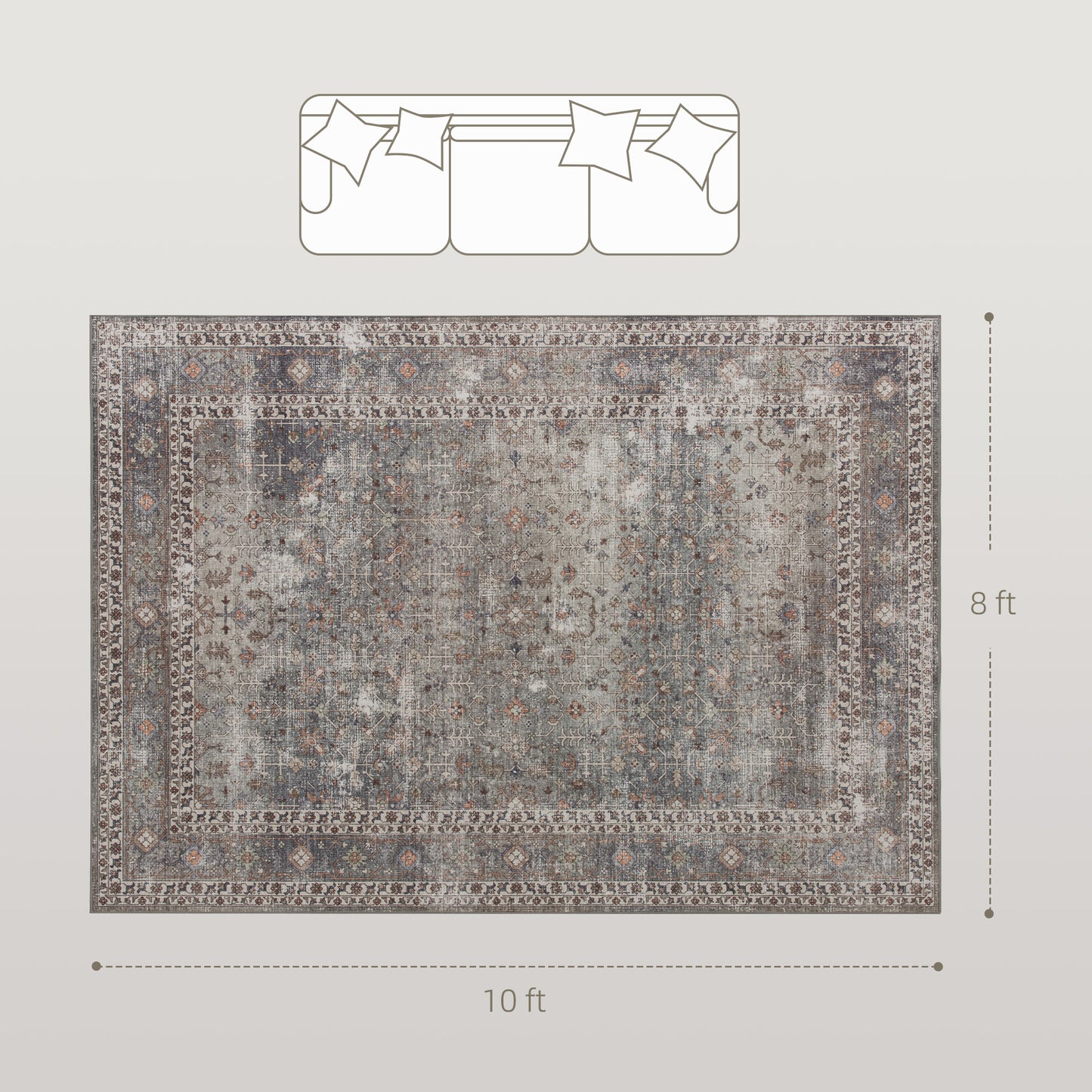 Machine Washable Area Rug 8x10 - Dark Mixed-Brown Traditional Design