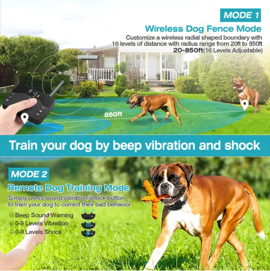 Wireless Electric Dog Fence and Training Collar System - Black
