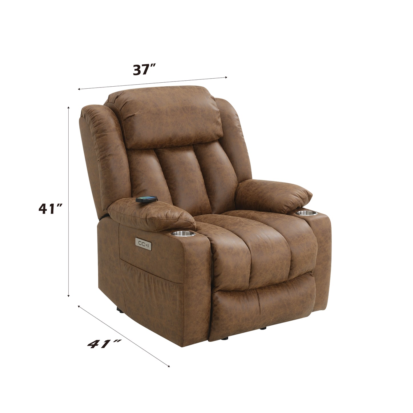 Power Motion Recliner with Heating & Massage - Brown
