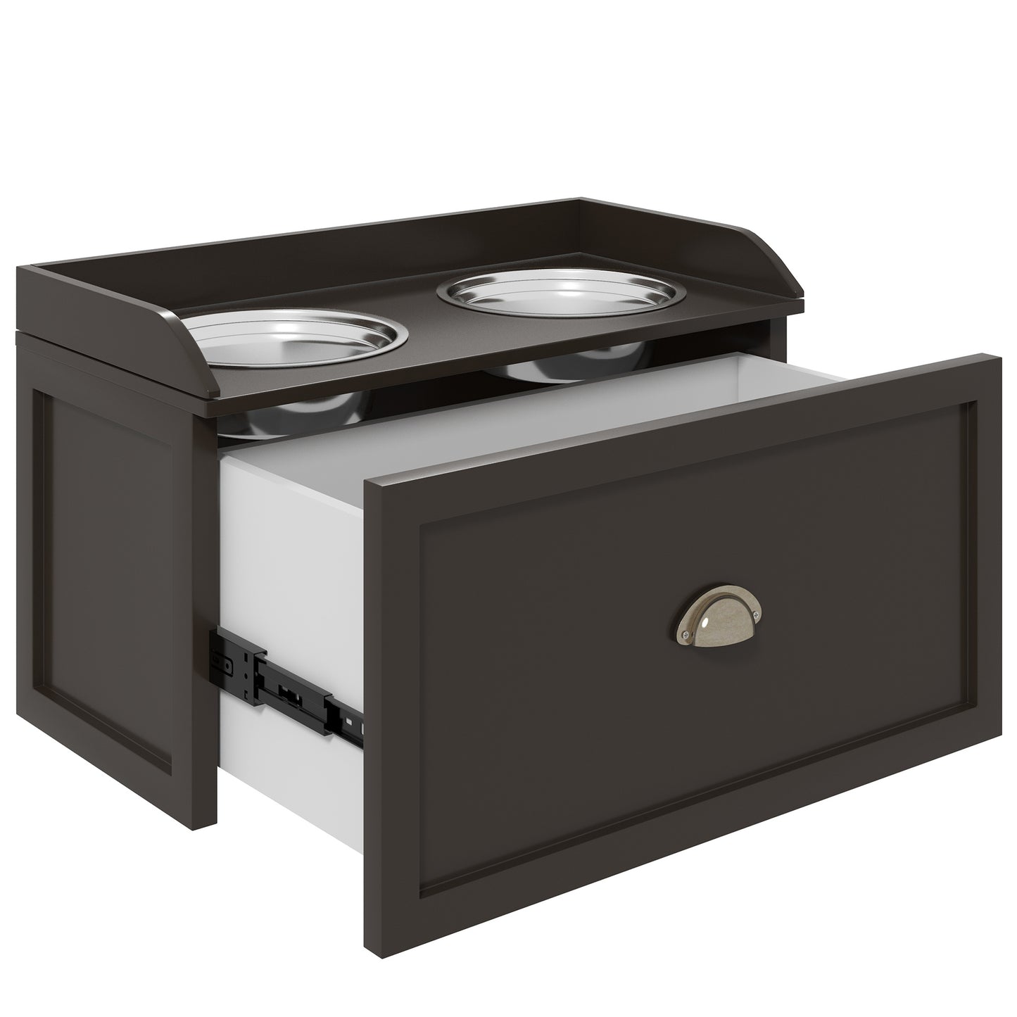 Elevated Pet Feeding Station with Storage - Large Dog Bowls in Coffee