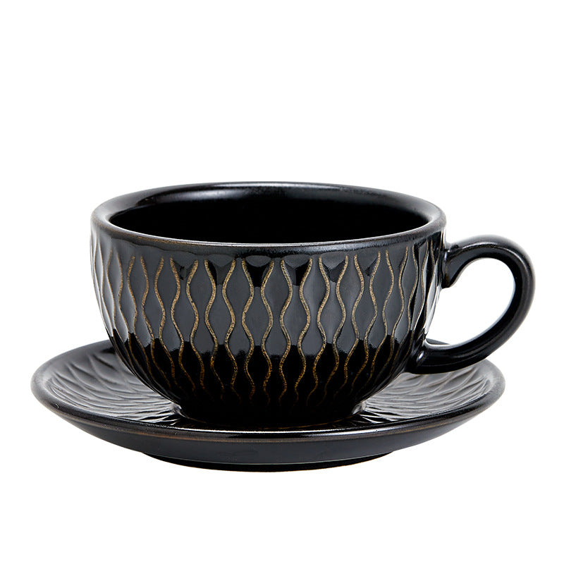 Kiln Baked Embossed Coffee Cup - Vintage Style Ceramic Drinkware