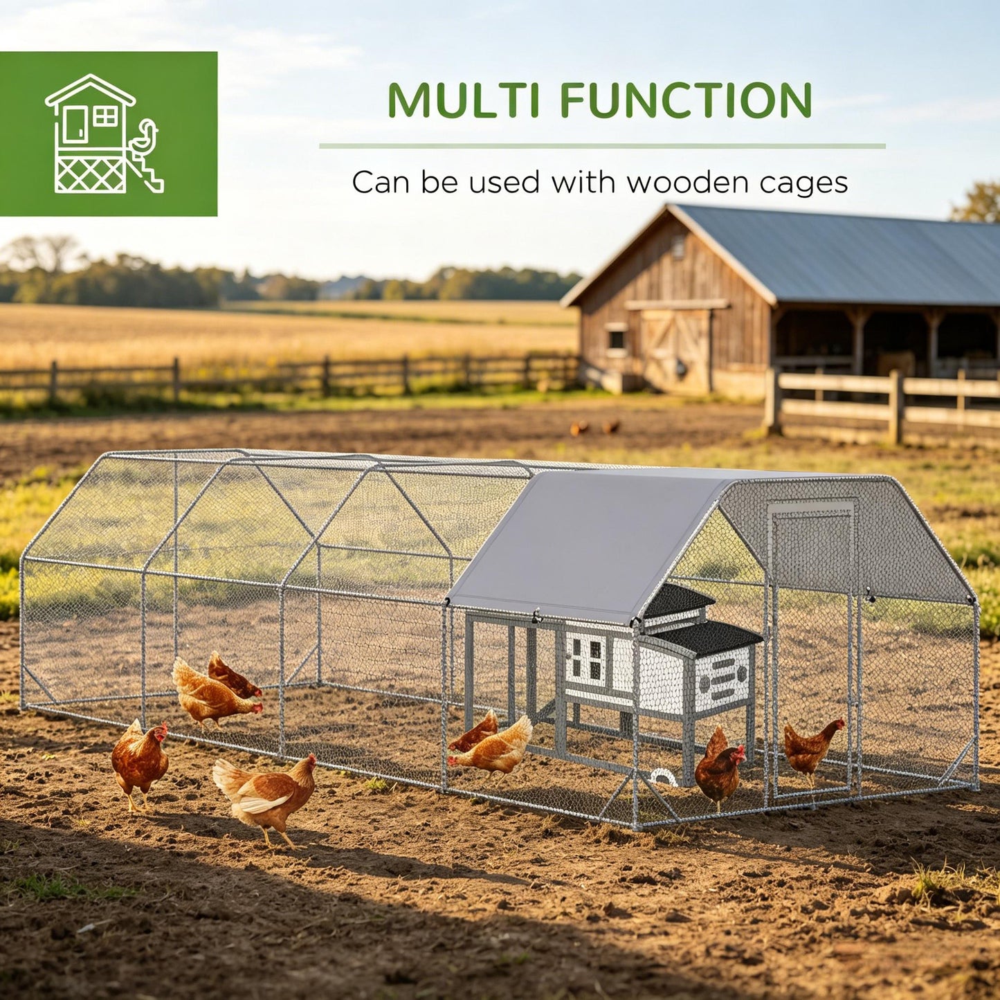 Large Metal Chicken Coop with Waterproof Cover - 24.9' x 9.2'