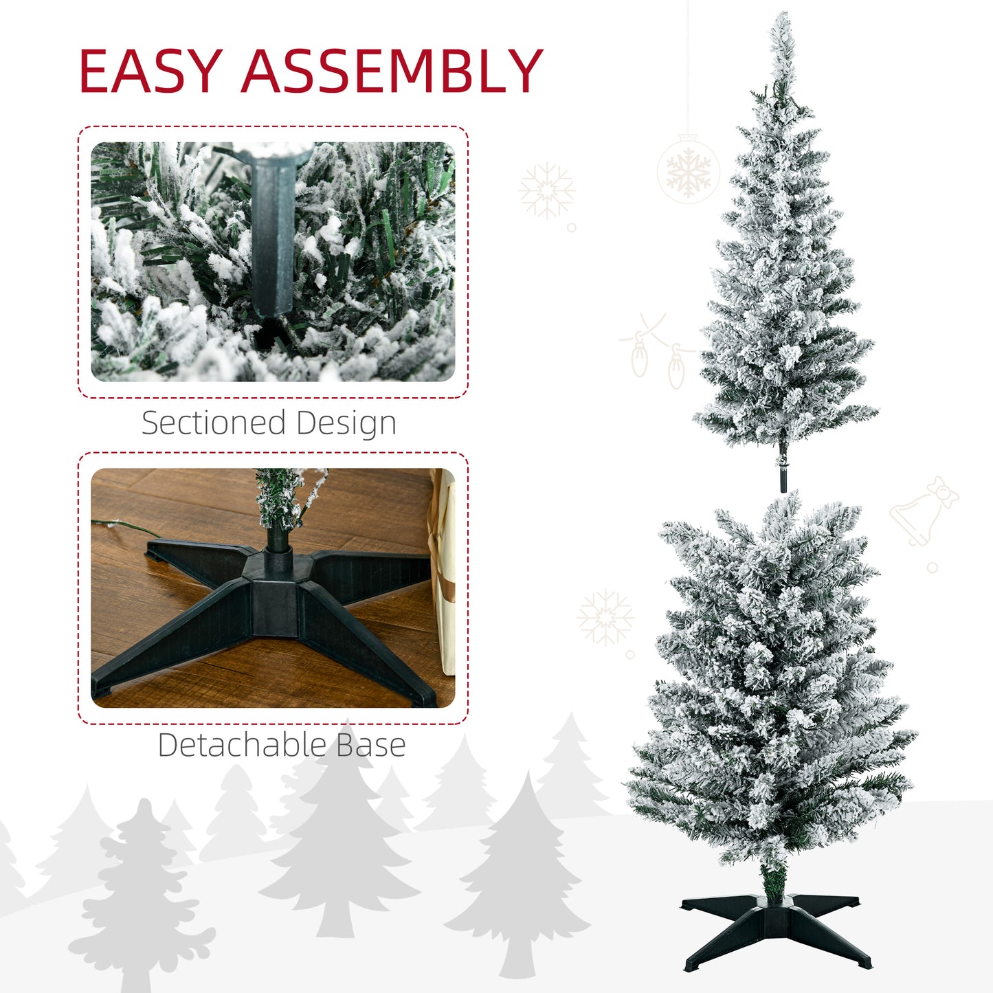 5ft Slim Artificial Christmas Tree with Warm White LED Lights - Green