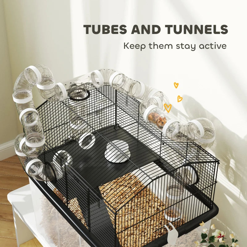 Hamster Cage Two-Tier with Deep Tray Tube System Water Bottle and Accessories