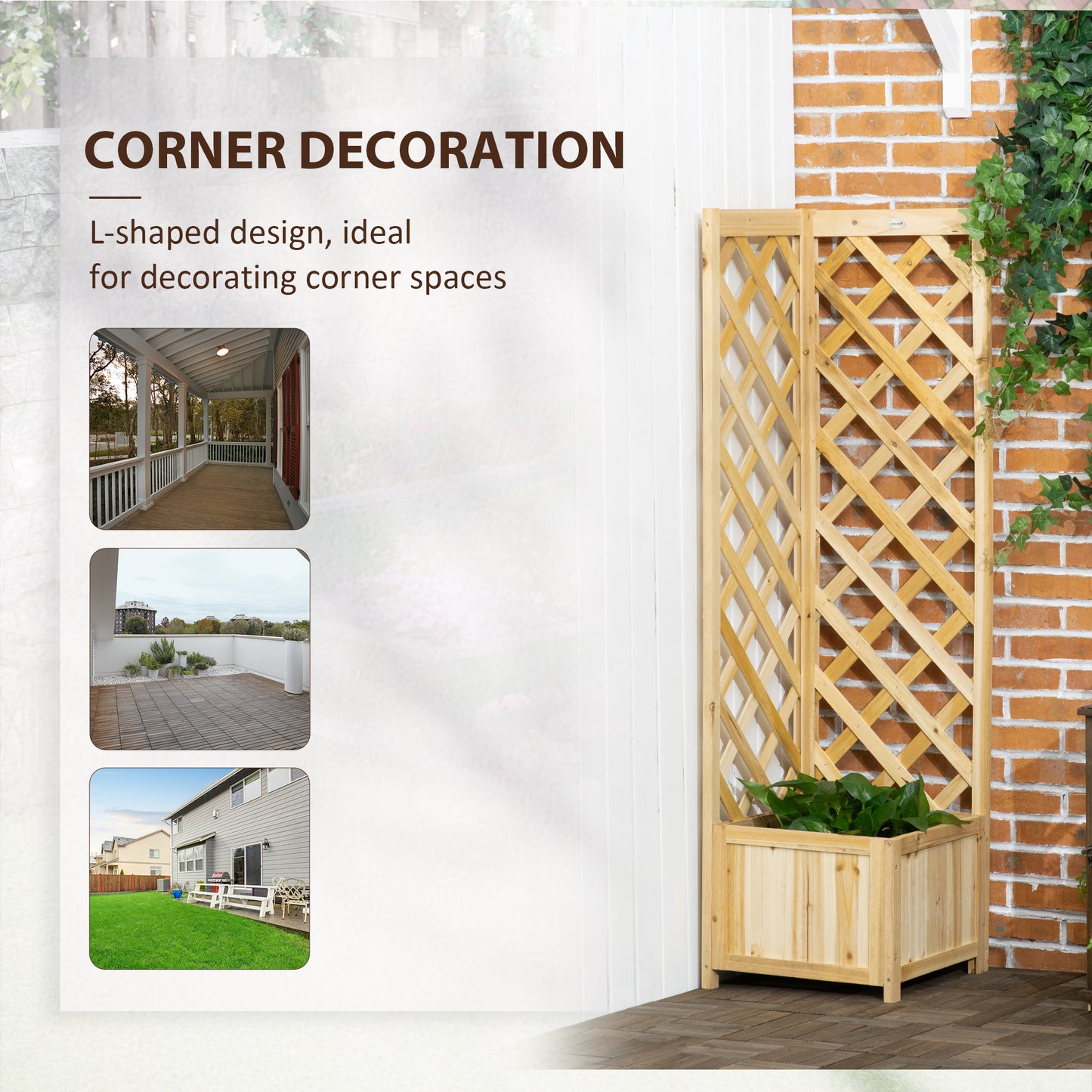 Wooden Raised Garden Bed with Trellis for Vines Vegetables Herbs - Natural 1560x440x90mm