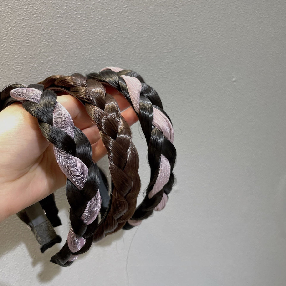 Fabric Braid Headband - Geometric Plaid Design